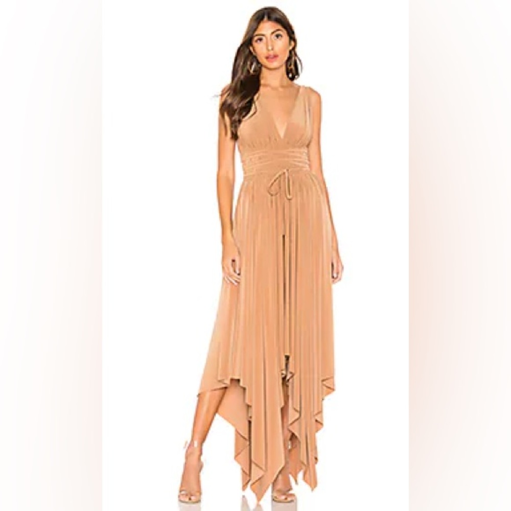 Revolve Goddess Dress in Sun Tan by Norma Kamali